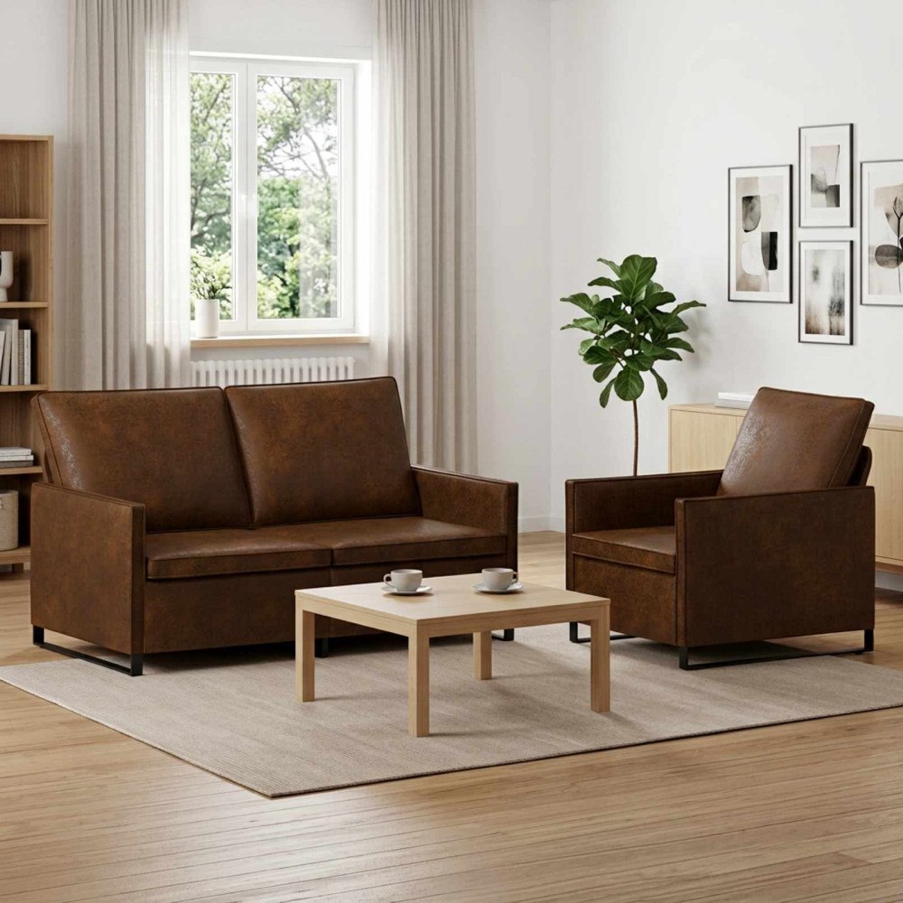 vidaXL Soffset 2 st Brun Faux mockatyg