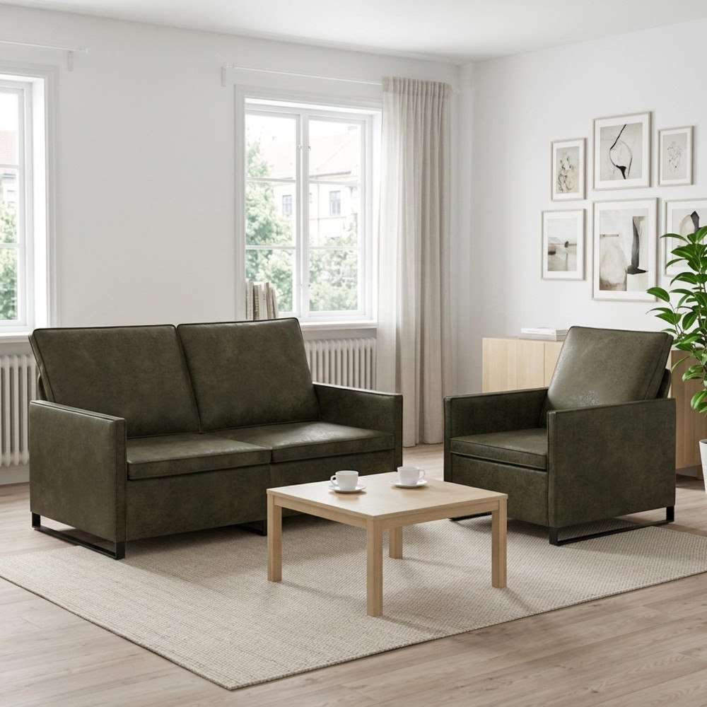 vidaXL Soffset 2 st Armégrön Faux mockatyg