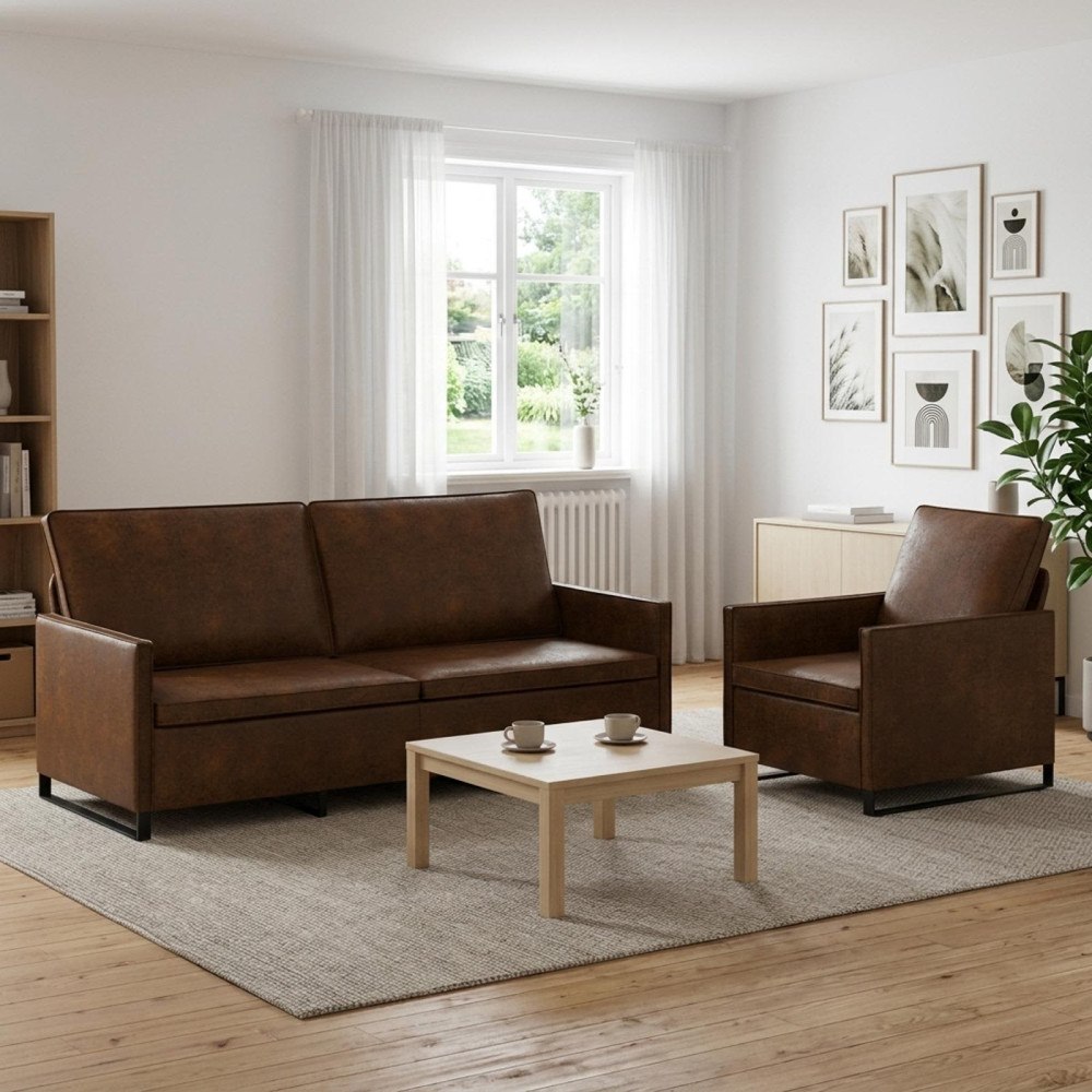 vidaXL Soffset 2 st Brun Faux mockatyg