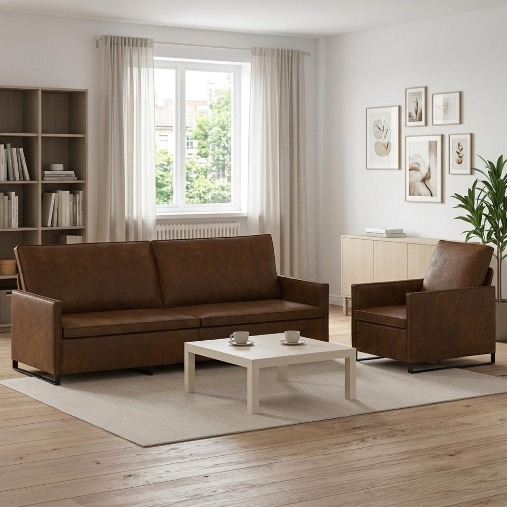 vidaXL Soffset 2 st Brun Faux mockatyg