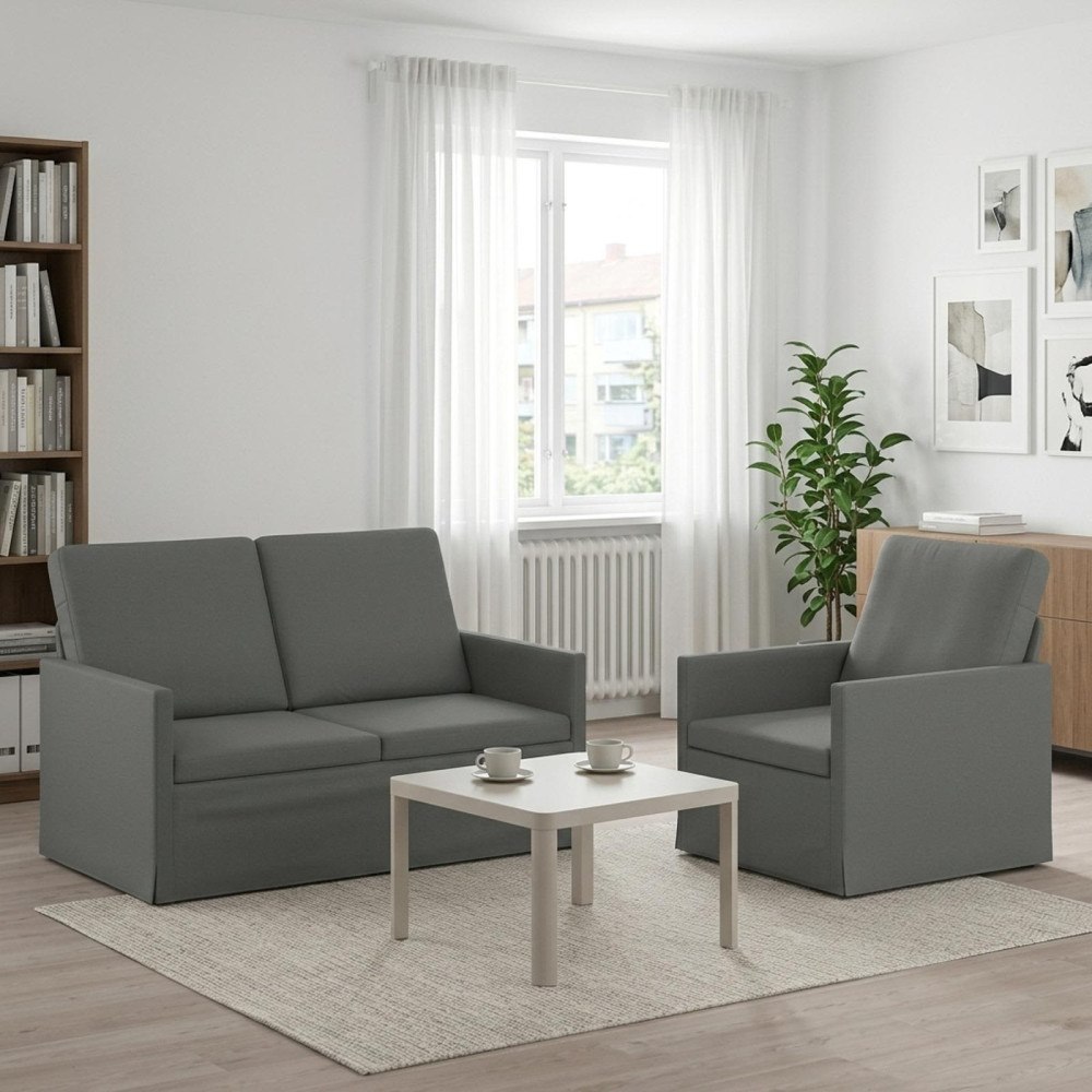 vidaXL Soffset 2 st Mörkgrå Tyg
