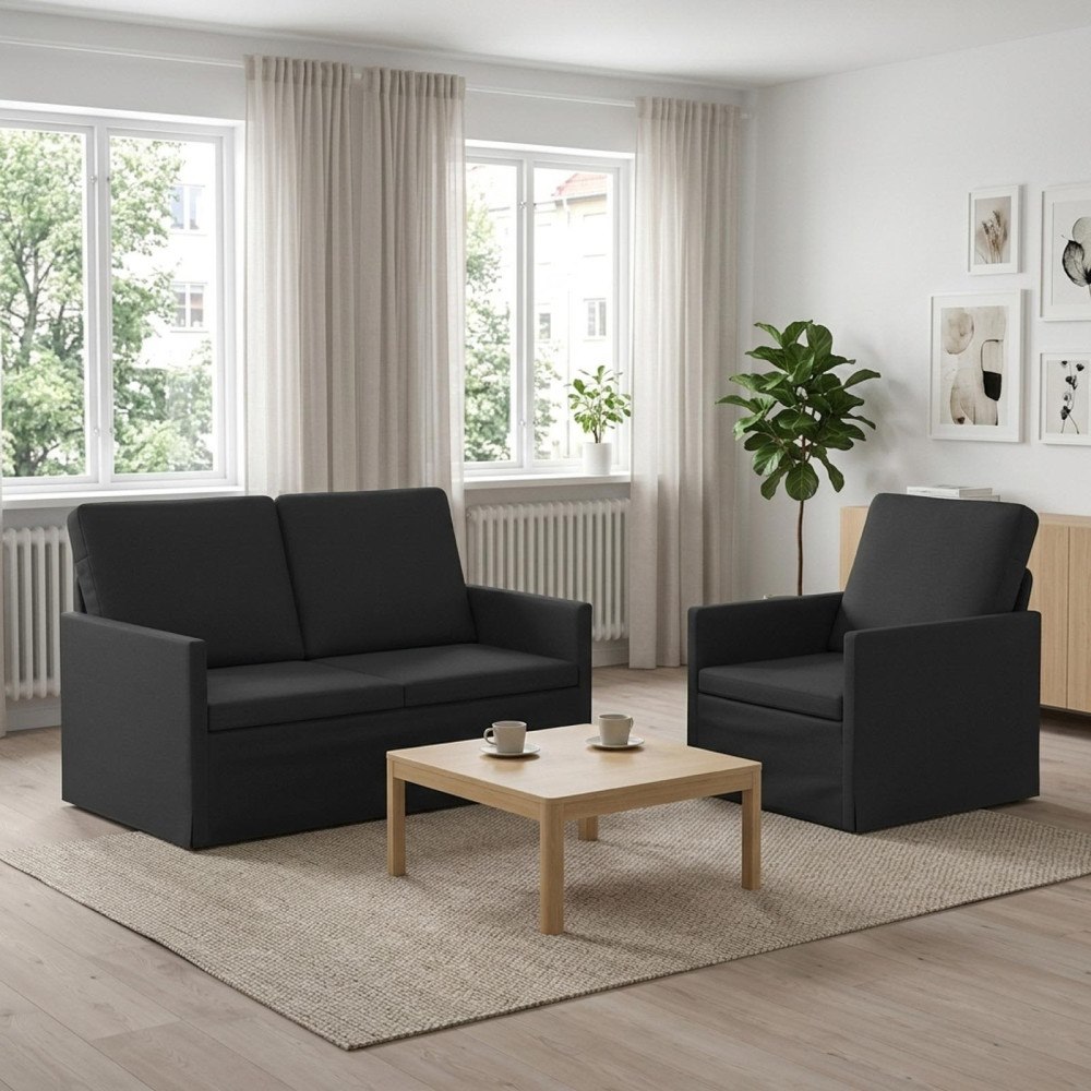 vidaXL Soffset 2 st Svart Tyg