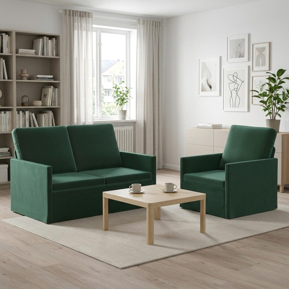 vidaXL Soffset 2 st 3-sits Mörkgrön 130 x 81 x 82 cm Sammet (V)