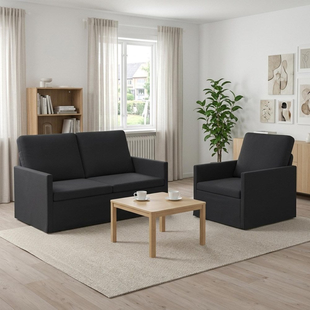 vidaXL Soffset 2 st 3-sits Svart 130 x 81 x 82 cm Sammet (V)