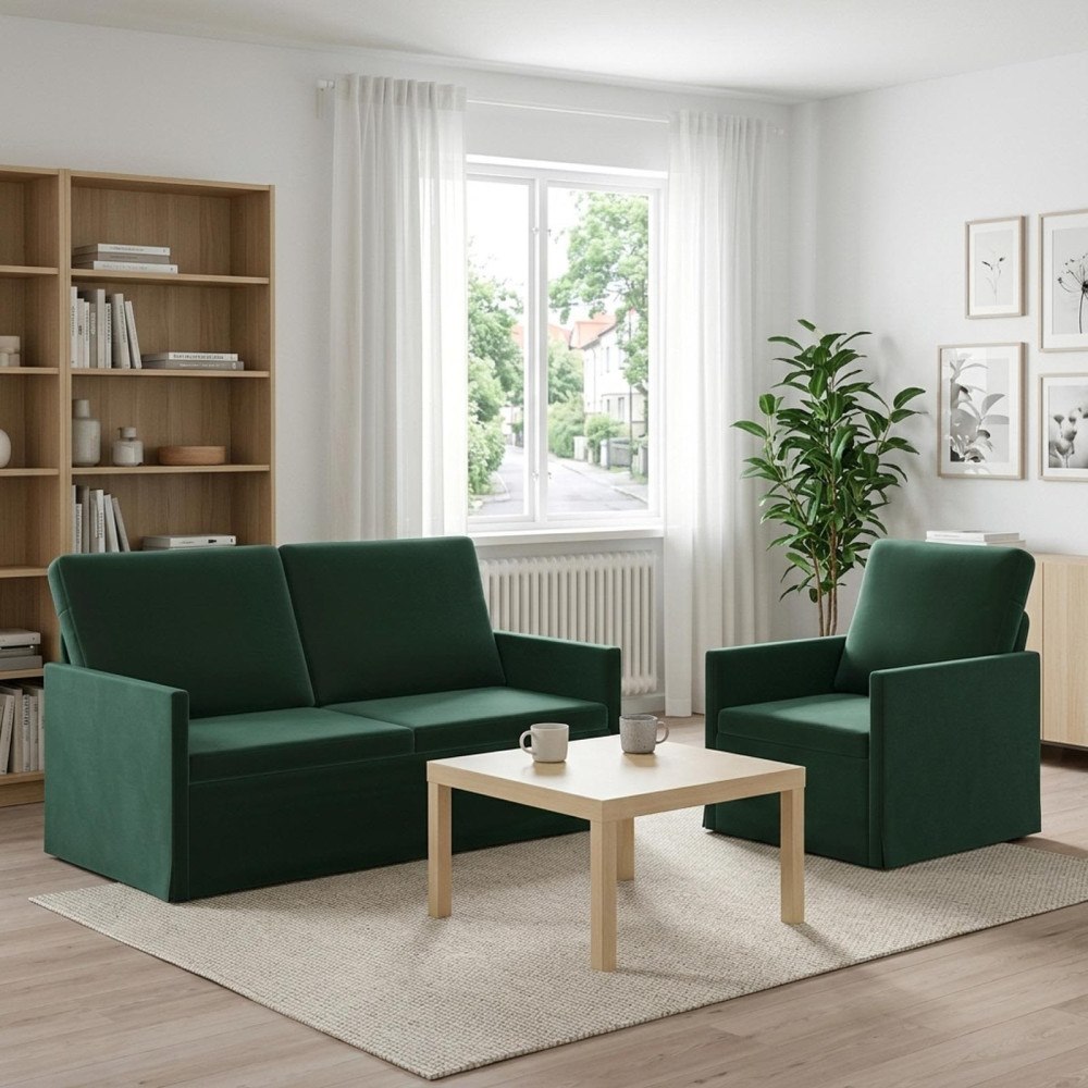 vidaXL Soffset 2 st 3-sits Mörkgrön 150 x 81 x 82 cm Sammet (V)