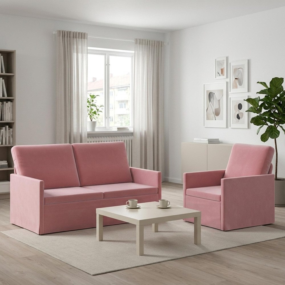 vidaXL Soffset 2 st 3-sits Rosa 150 x 81 x 82 cm Sammet (V)