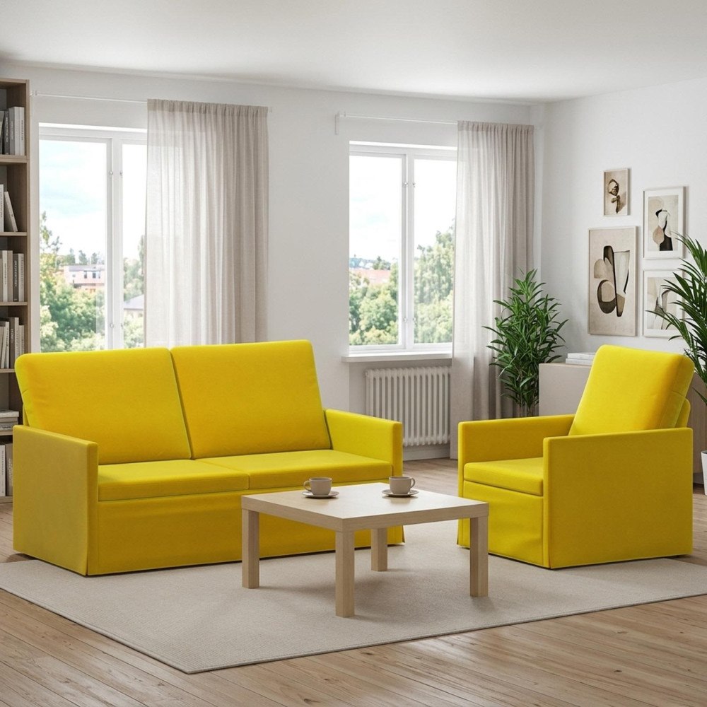 vidaXL Soffset 2 st 3-sits Gul 150 x 81 x 82 cm Sammet (V)