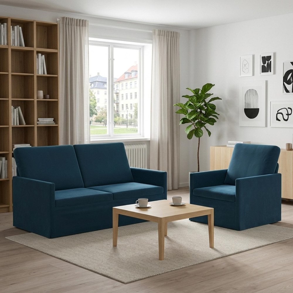vidaXL Soffset 2 st 3-sits Blå 150 x 81 x 82 cm Sammet (V)