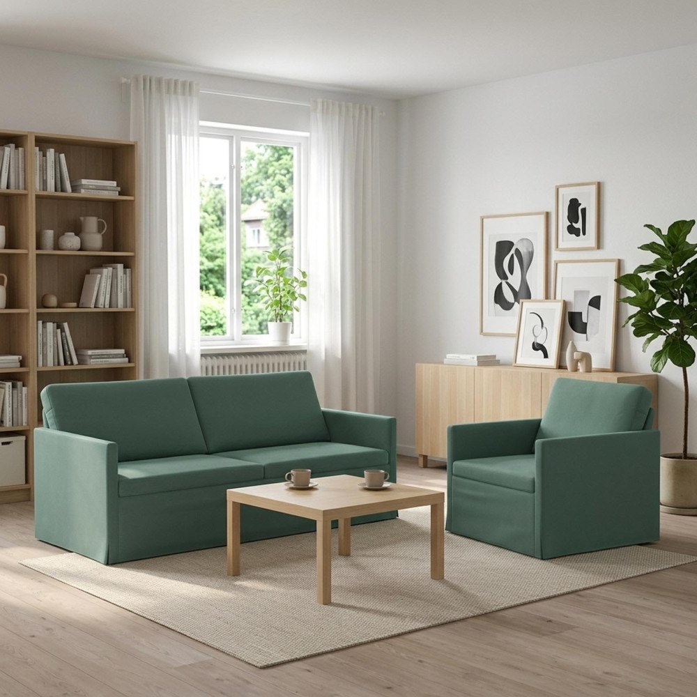 vidaXL Soffset 2 st 3-sits Havgrön 150 x 81 x 82 cm Sammet (V)