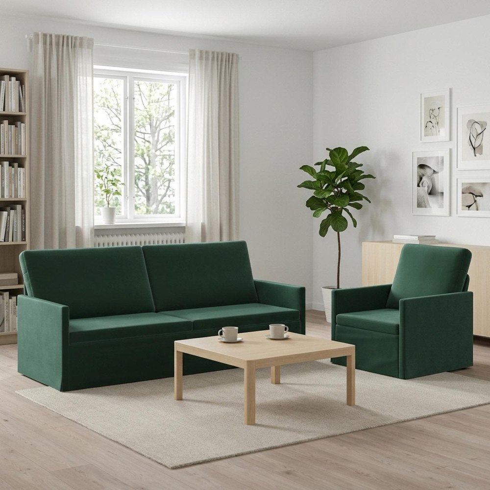 vidaXL Soffset 2 st 4-sits Mörkgrön 190 x 81 x 82 cm Sammet (V)