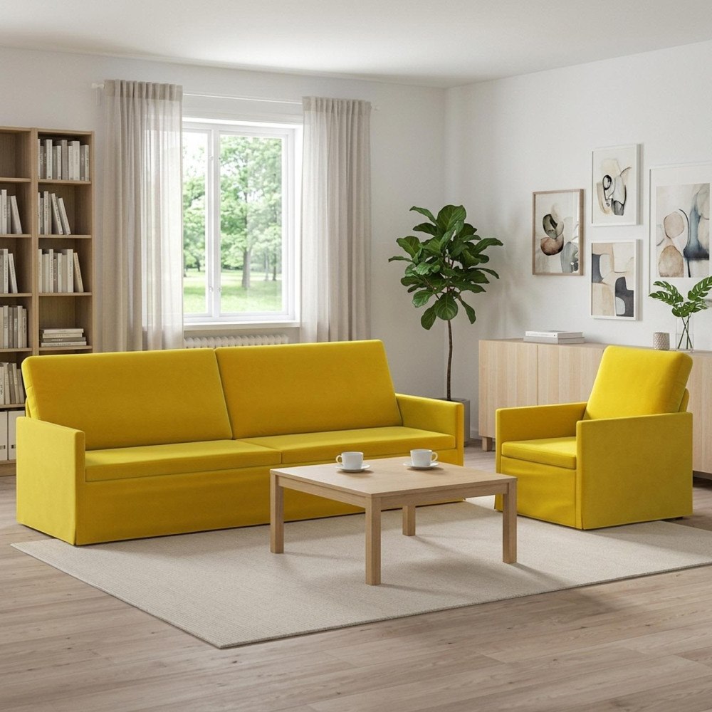 vidaXL Soffset 2 st 4-sits Gul 220 x 81 x 82 cm Sammet (V)