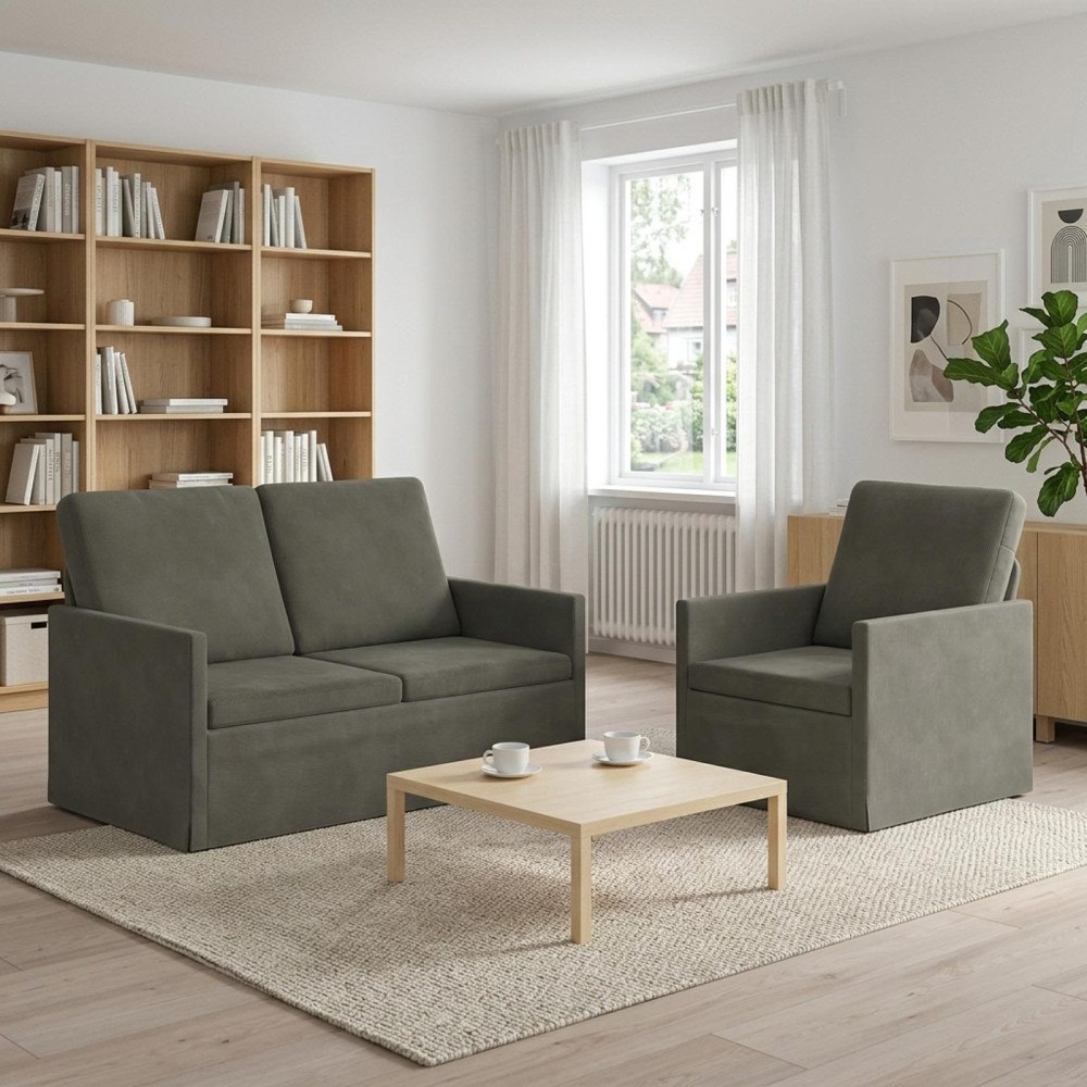 vidaXL Soffset 2 st 3-sits Ljusgrå 130 x 81 x 82 cm Kordread tyg