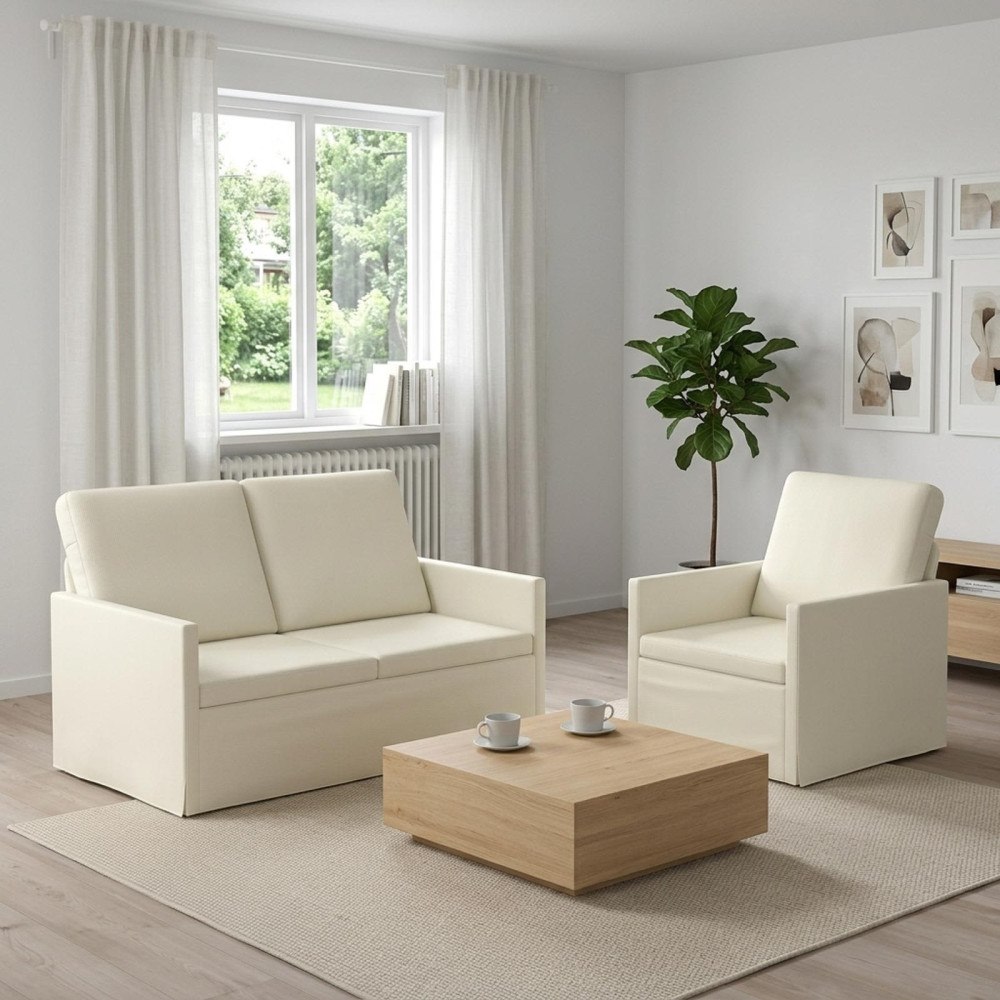 vidaXL Soffset 2 st 3-sits Gräddvit 130 x 81 x 82 cm Kordread tyg