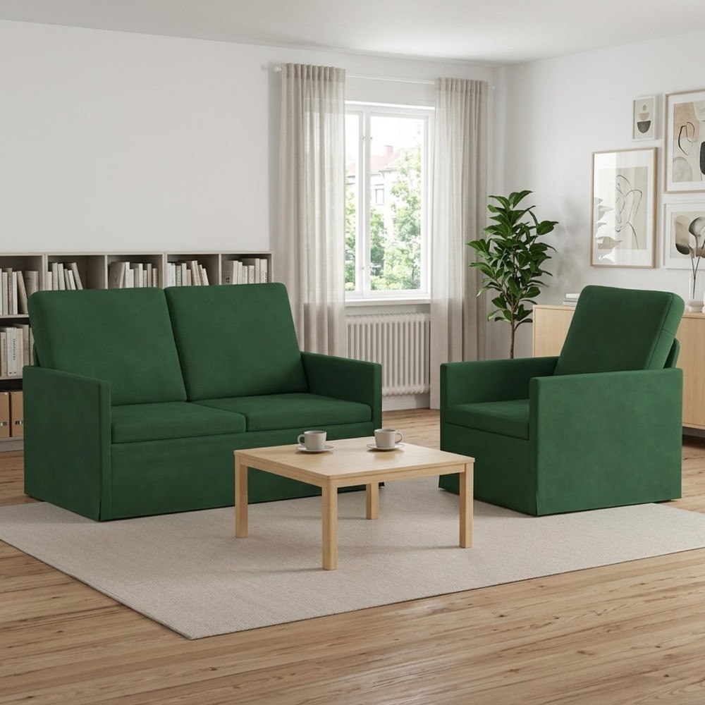 vidaXL Soffset 2 st 3-sits Jungelgrön 130 x 81 x 82 cm Kordread tyg