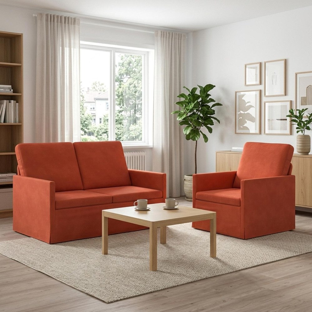 vidaXL Soffset 2 st 3-sits Röd orange 130 x 81 x 82 cm Kordread tyg