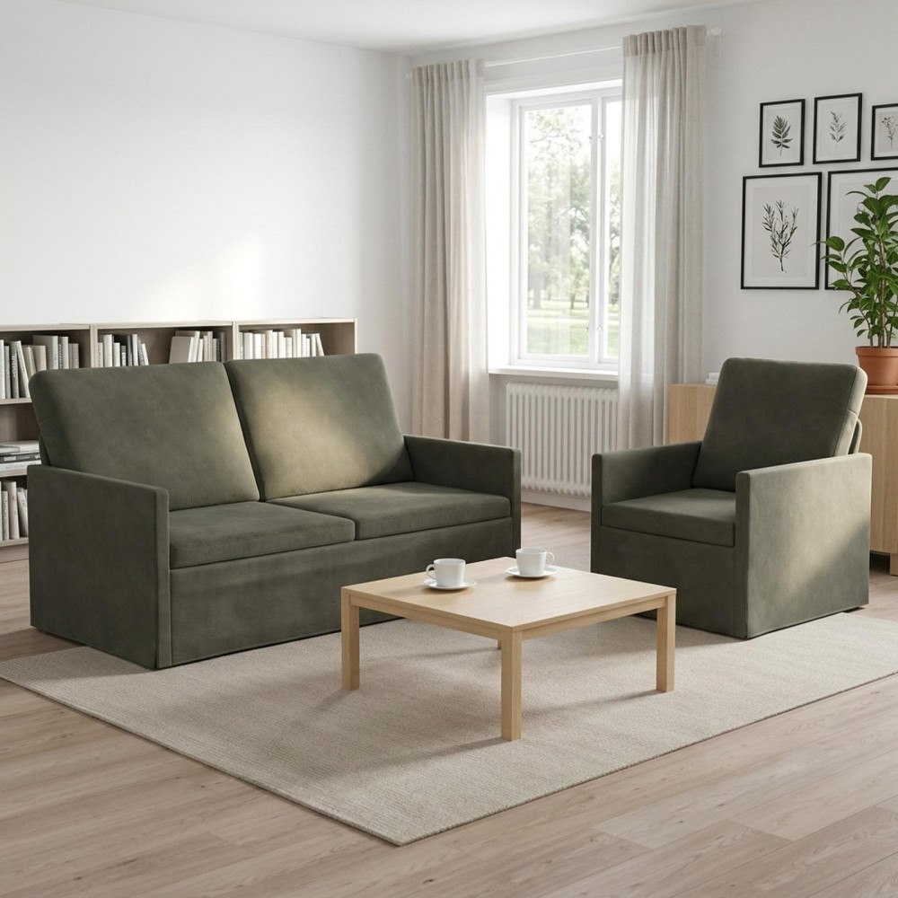 vidaXL Soffset 2 st 3-sits Ljusgrå 150 x 81 x 82 cm Kordread tyg