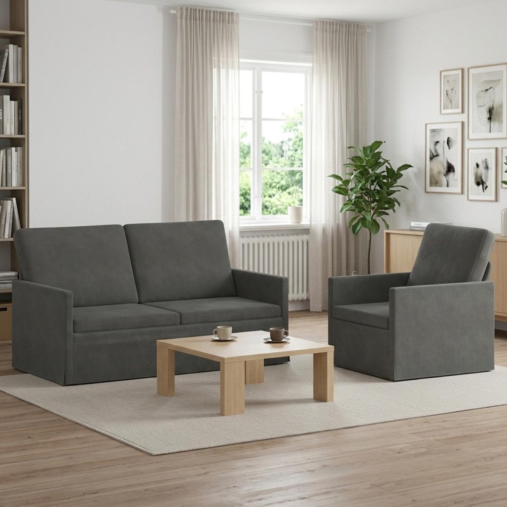 vidaXL Soffset 2 st 3-sits Mörkgrå 150 x 81 x 82 cm Kordread tyg