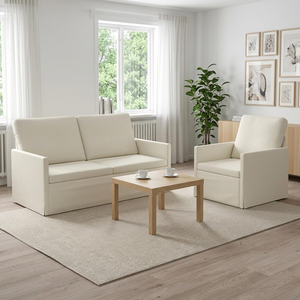 vidaXL Soffset 2 st 3-sits Gräddvit 150 x 81 x 82 cm Kordread tyg