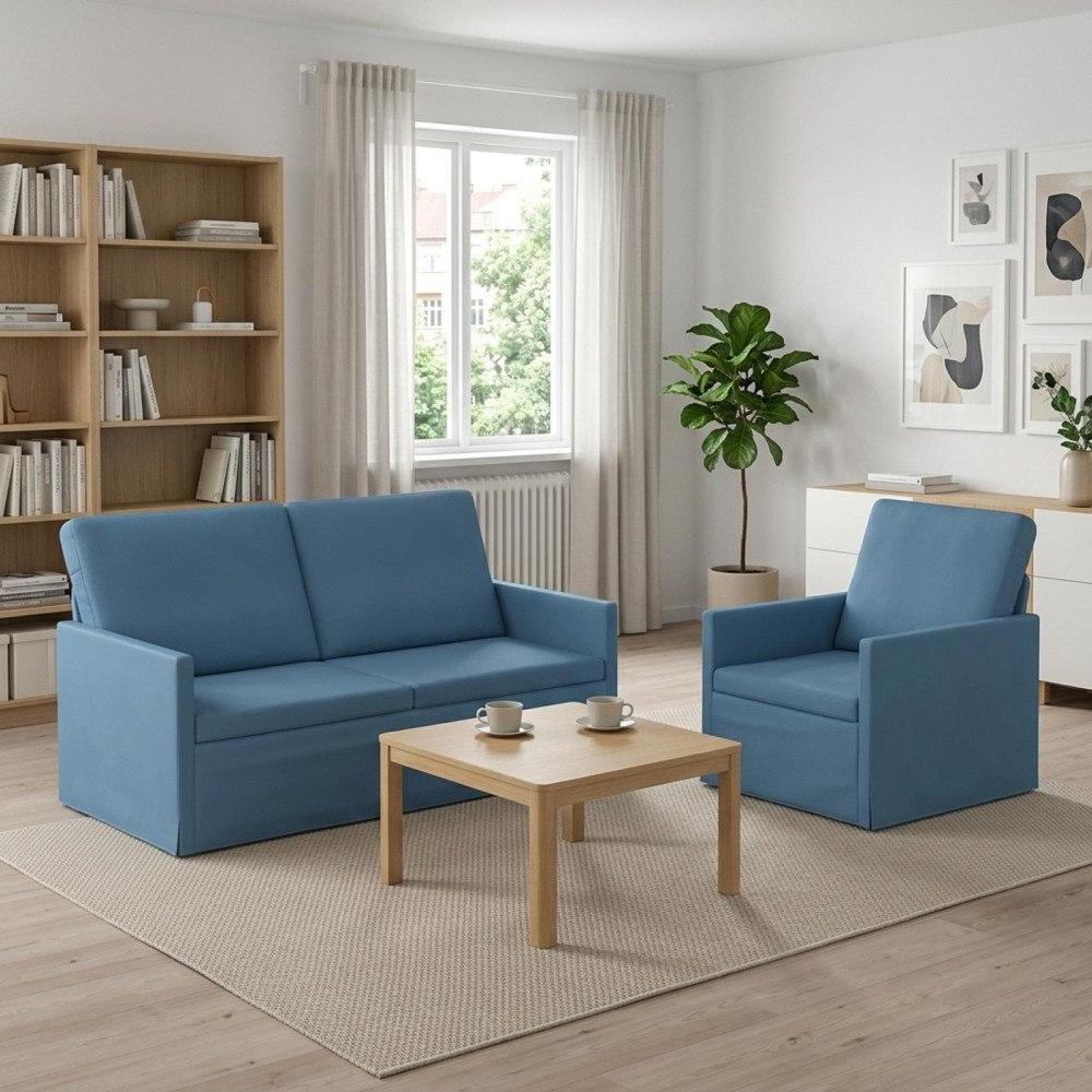 vidaXL Soffset 2 st 3-sits Blå 150 x 81 x 82 cm Kordread tyg