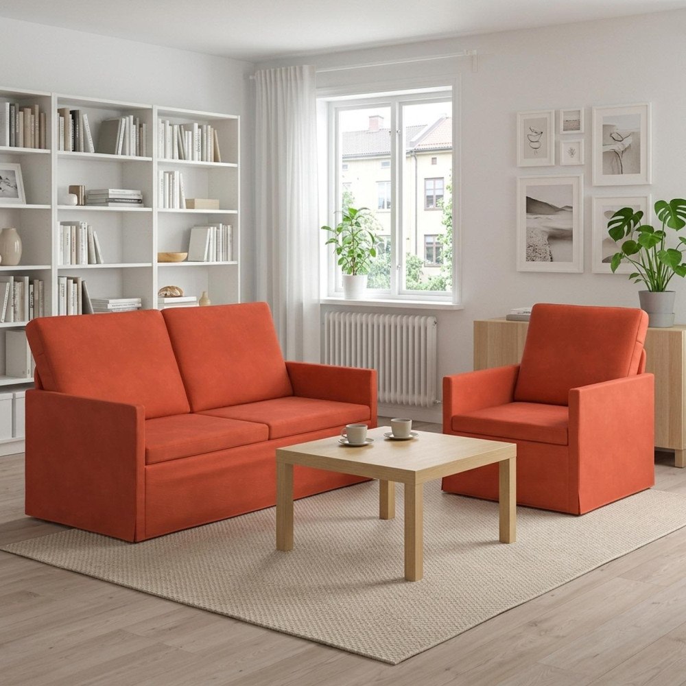 vidaXL Soffset 2 st 3-sits Röd orange 150 x 81 x 82 cm Kordread tyg
