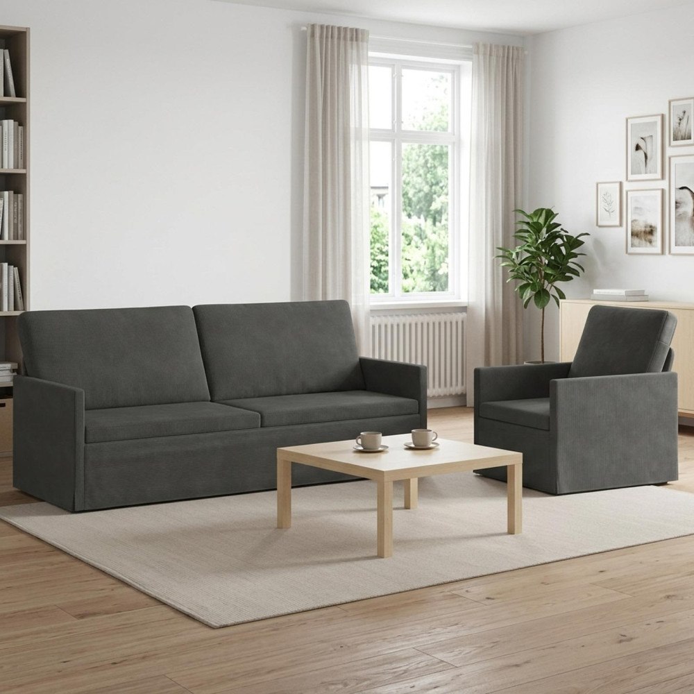 vidaXL Soffset 2 st 4-sits Mörkgrå 190 x 81 x 82 cm Kordread tyg