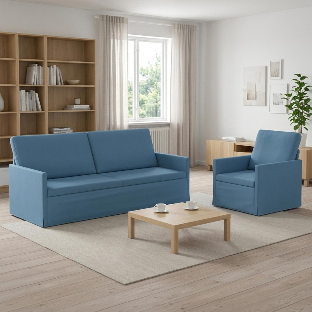 vidaXL Soffset 2 st 4-sits Blå 190 x 81 x 82 cm Kordread tyg
