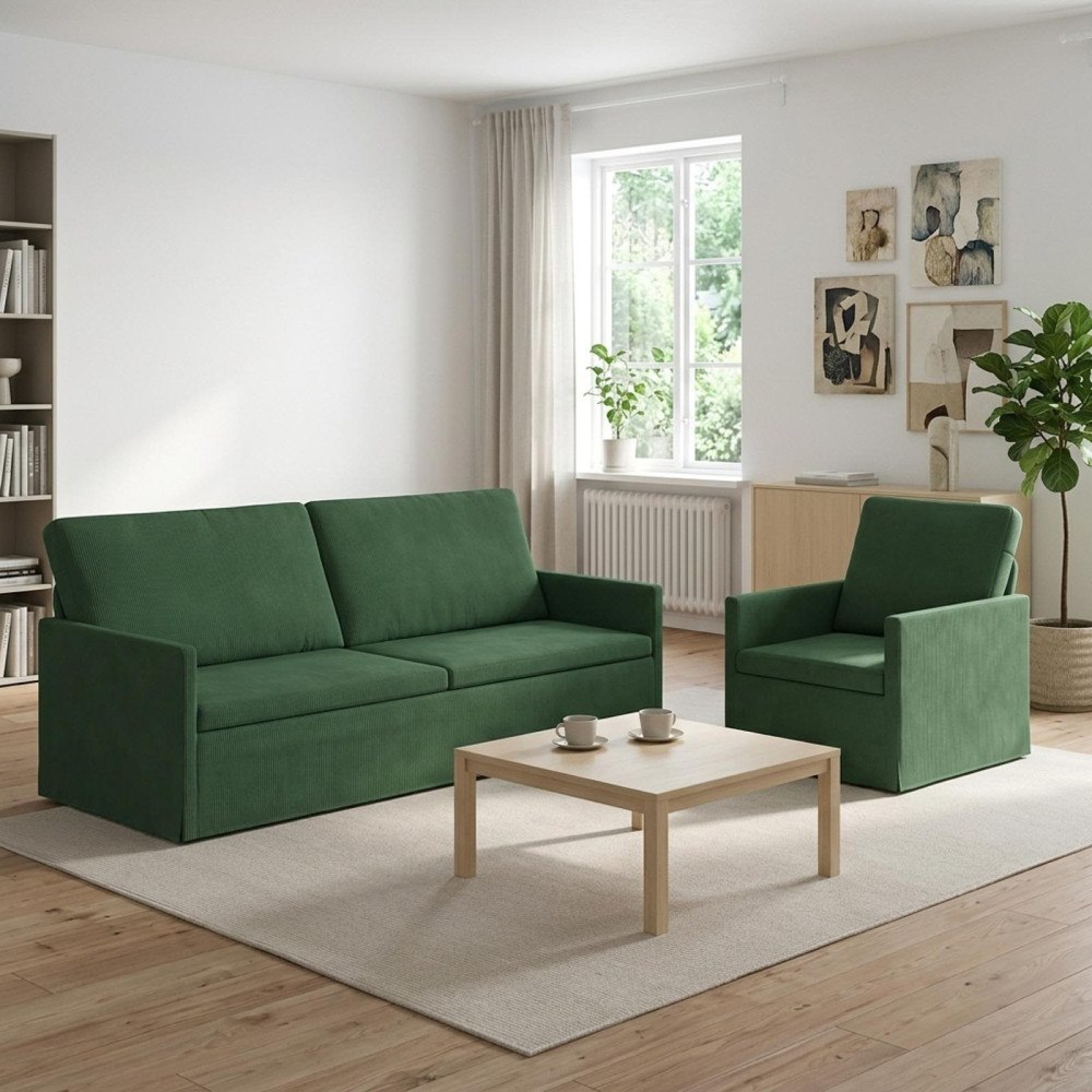 vidaXL Soffset 2 st 4-sits Jungelgrön 190 x 81 x 82 cm Kordread tyg