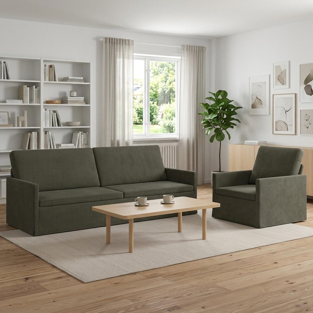 vidaXL Soffset 2 st 4-sits Ljusgrå 220 x 81 x 82 cm Kordread tyg