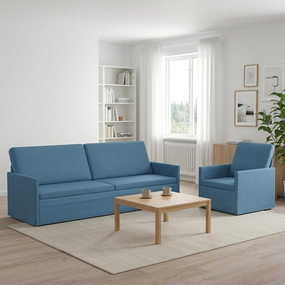 vidaXL Soffset 2 st 4-sits Blå 220 x 81 x 82 cm Kordread tyg