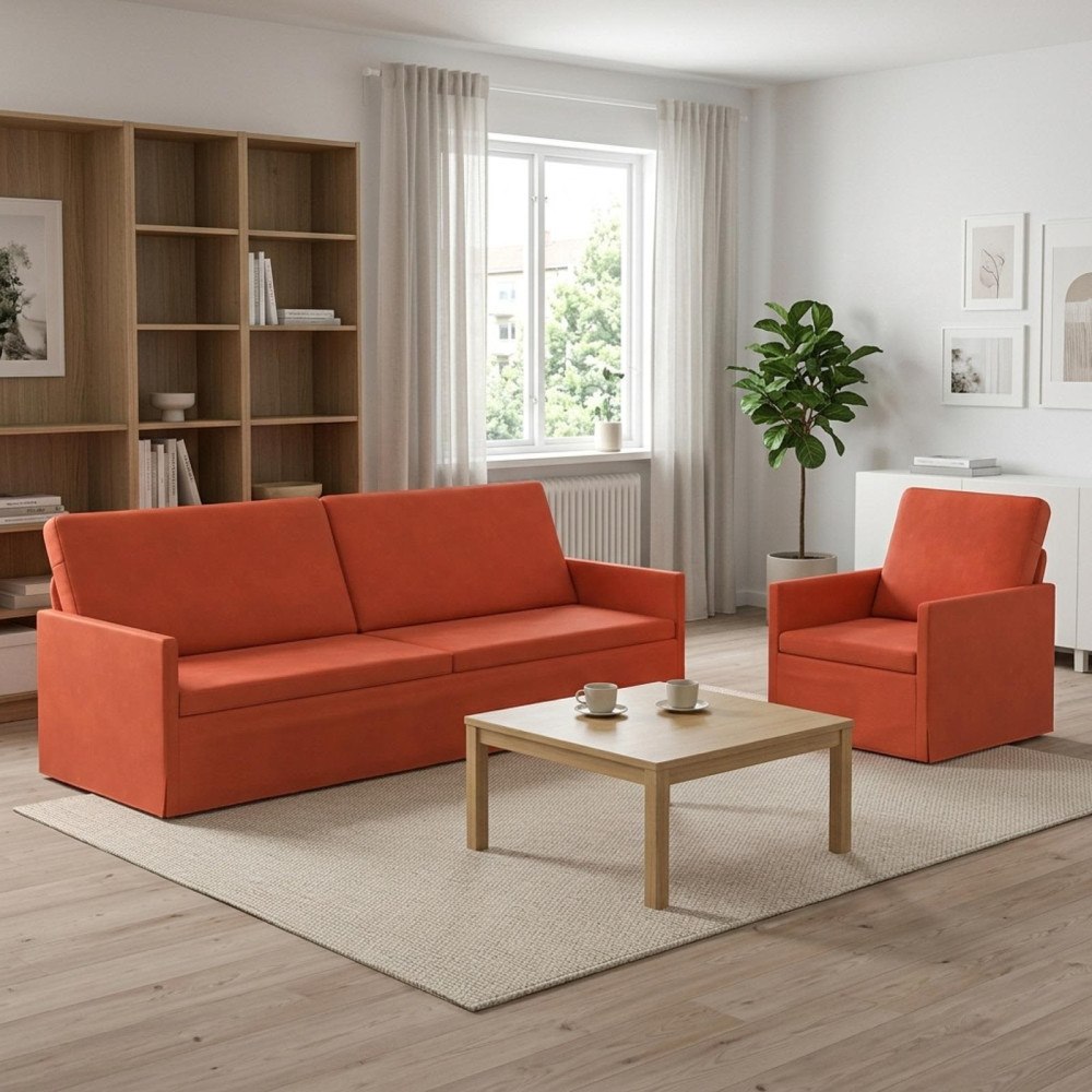 vidaXL Soffset 2 st 4-sits Röd orange 220 x 81 x 82 cm Kordread tyg