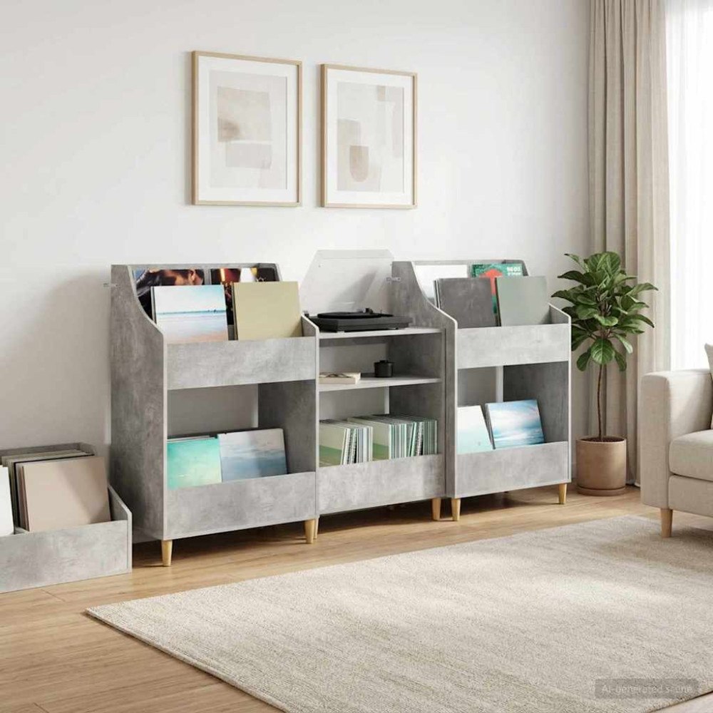 vidaXL Mediamöbelset 3 st Betonggrå 212 x 46 x 112 cm Konstruerat trä