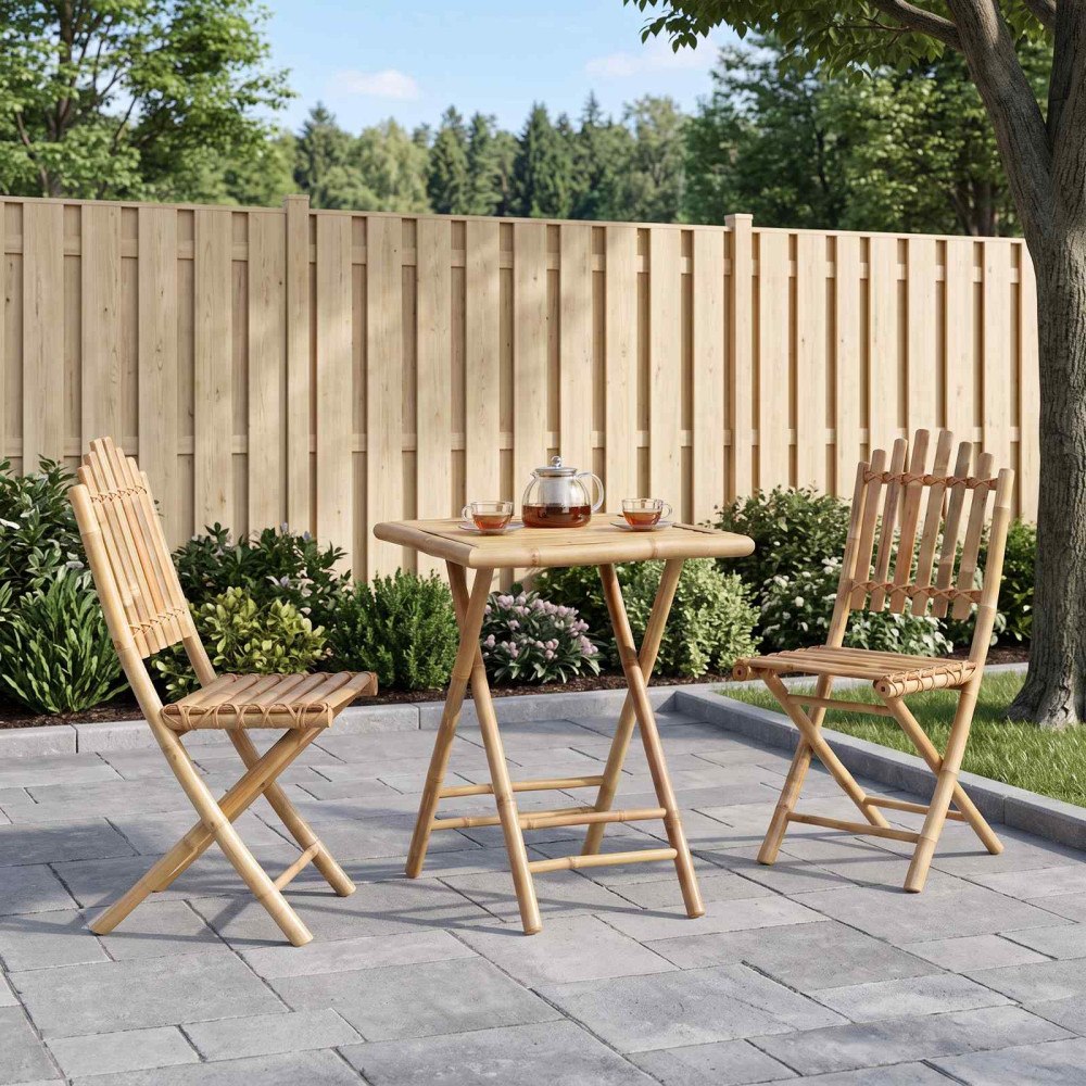 vidaXL Fällbart trädgårdsdining set 3 st Naturlig Bambu