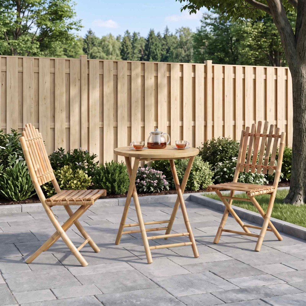 vidaXL Fällbart trädgårdsdining set 3 st Naturlig Bambu