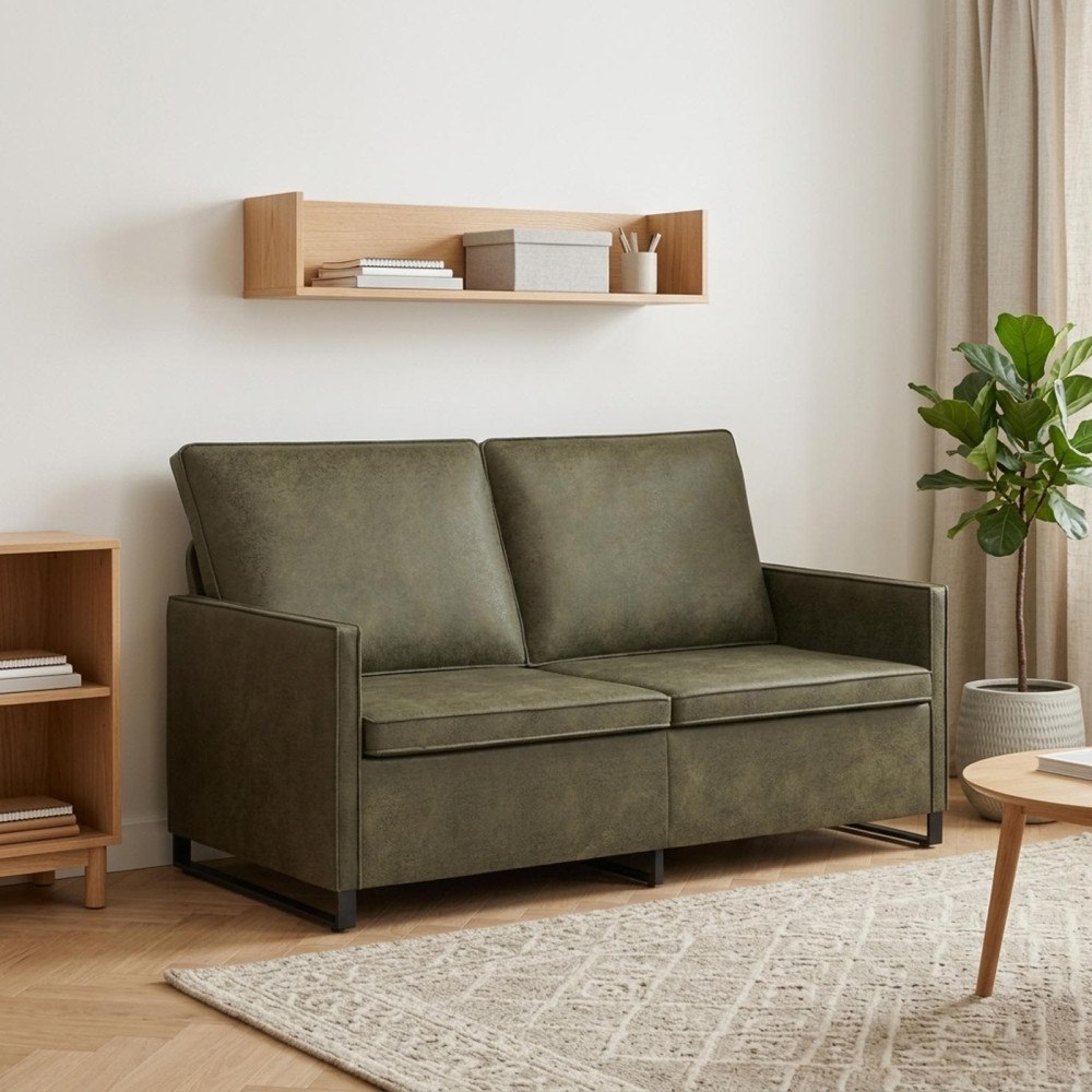 vidaXL Soffa för 2 personer Armégrön 150 x 81 x 82 cm Faux mockatyg