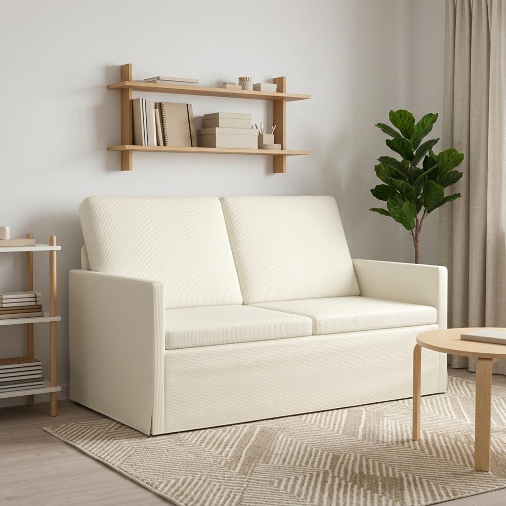 vidaXL Soffa för 2 personer Gräddvit 130 x 81 x 82 cm Kordread tyg