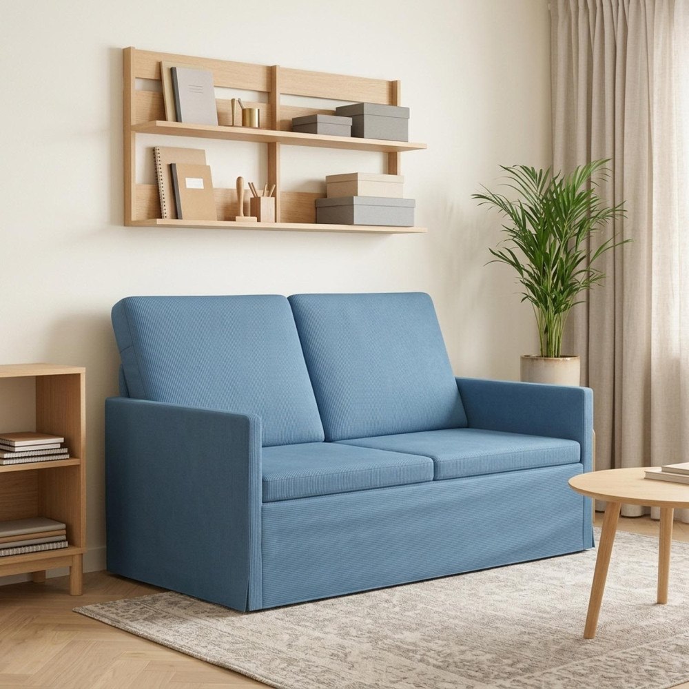 vidaXL Soffa för 2 personer Blå 130 x 81 x 82 cm Kordread tyg