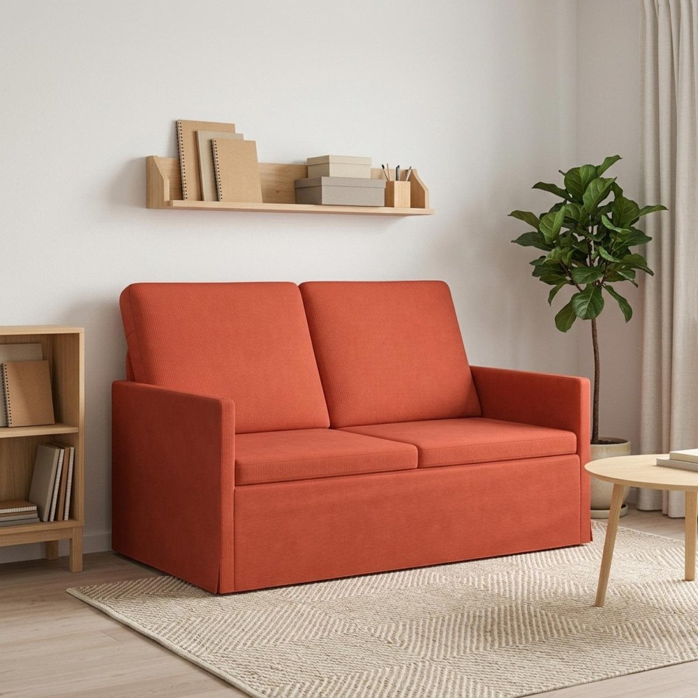 vidaXL Soffa för 2 personer Röd orange 130 x 81 x 82 cm Kordread tyg