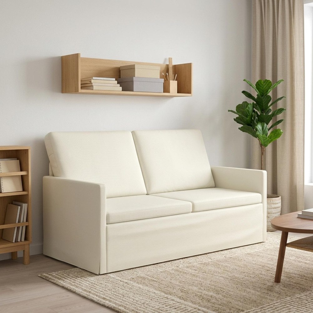 vidaXL Soffa för 2 personer Gräddvit 150 x 81 x 82 cm Kordread tyg