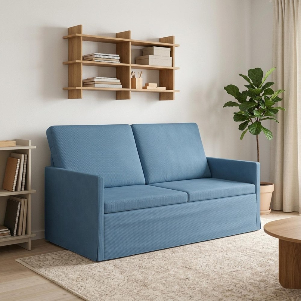 vidaXL Soffa för 2 personer Blå 150 x 81 x 82 cm Kordread tyg