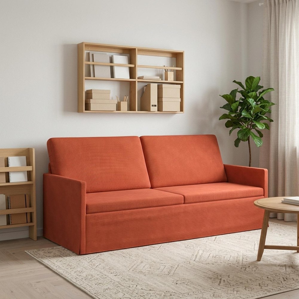 vidaXL 3-sitssoffa Röd orange 190 x 81 x 82 cm Kordread tyg