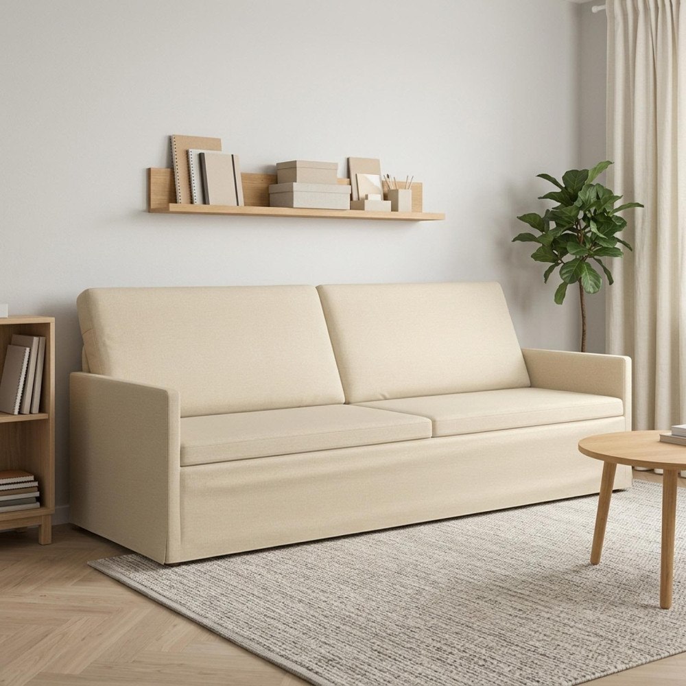 vidaXL 3-sitssoffa Gräddvit 220 x 81 x 82 cm Tyg