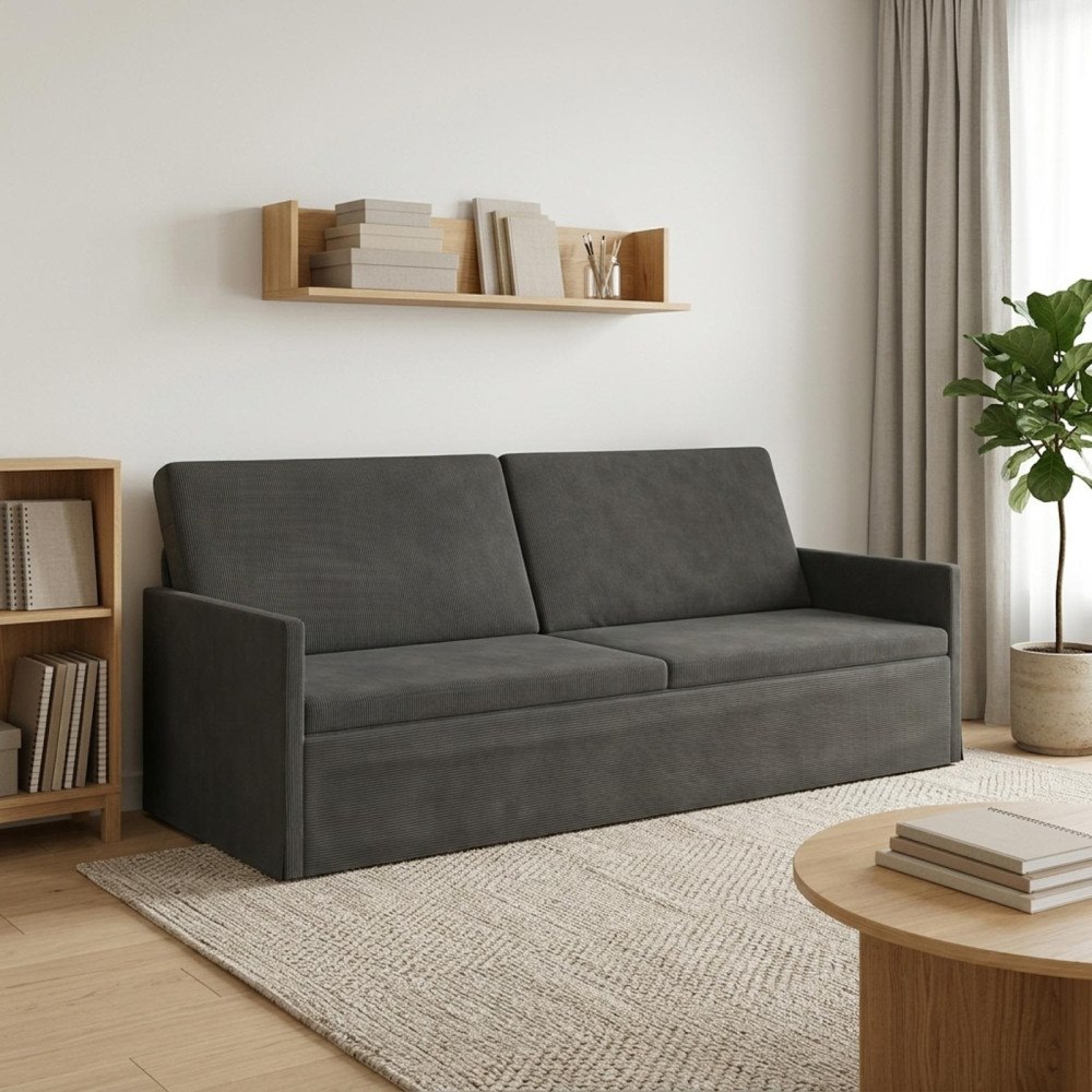 vidaXL 3-sitssoffa Mörkgrå 220 x 81 x 82 cm Kordread tyg