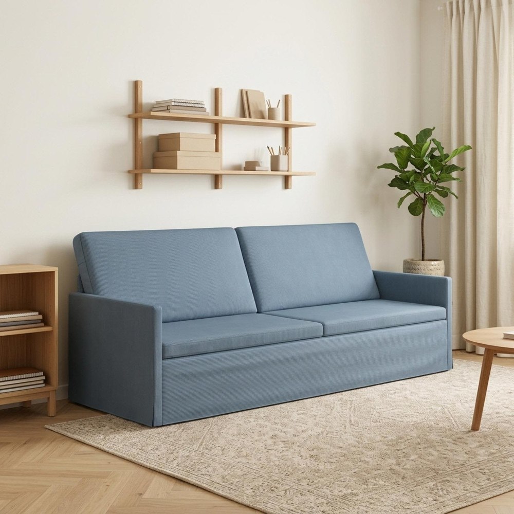 vidaXL 3-sitssoffa Blå 220 x 81 x 82 cm Kordread tyg