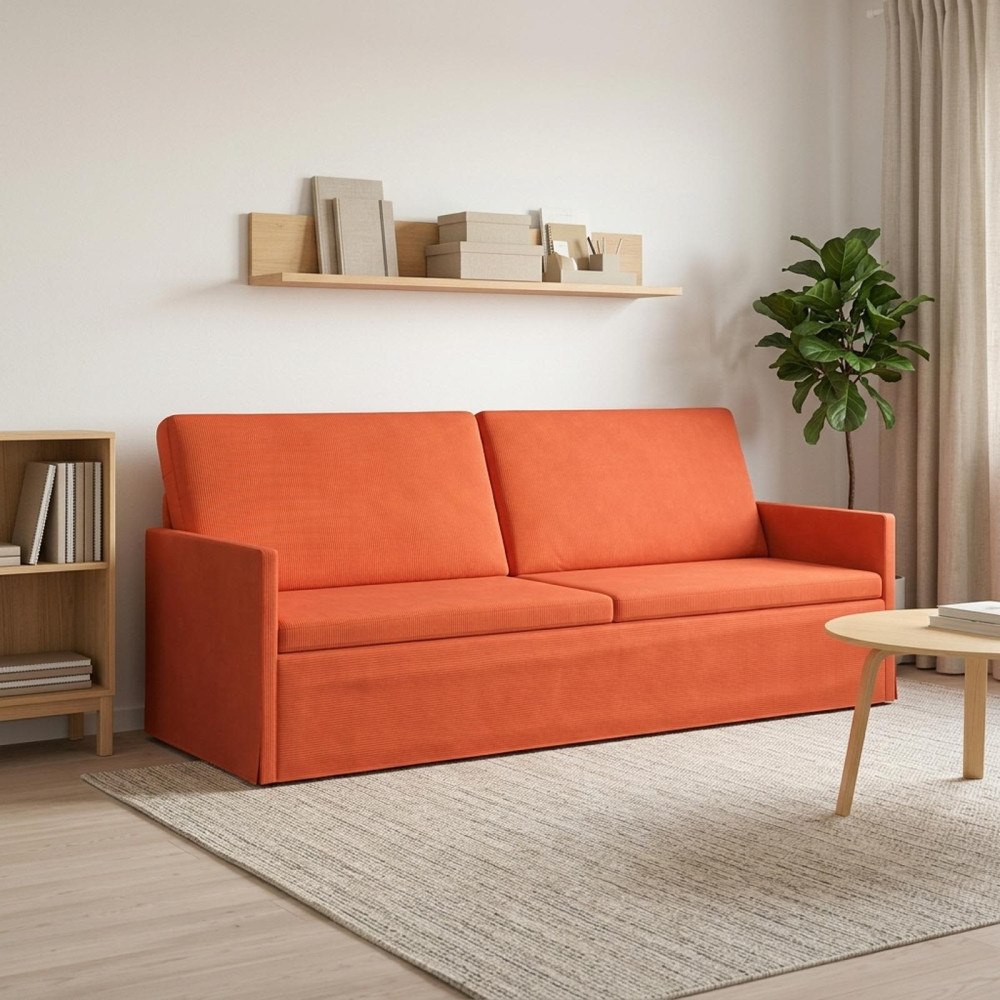 vidaXL 3-sitssoffa Röd orange 220 x 81 x 82 cm Kordread tyg
