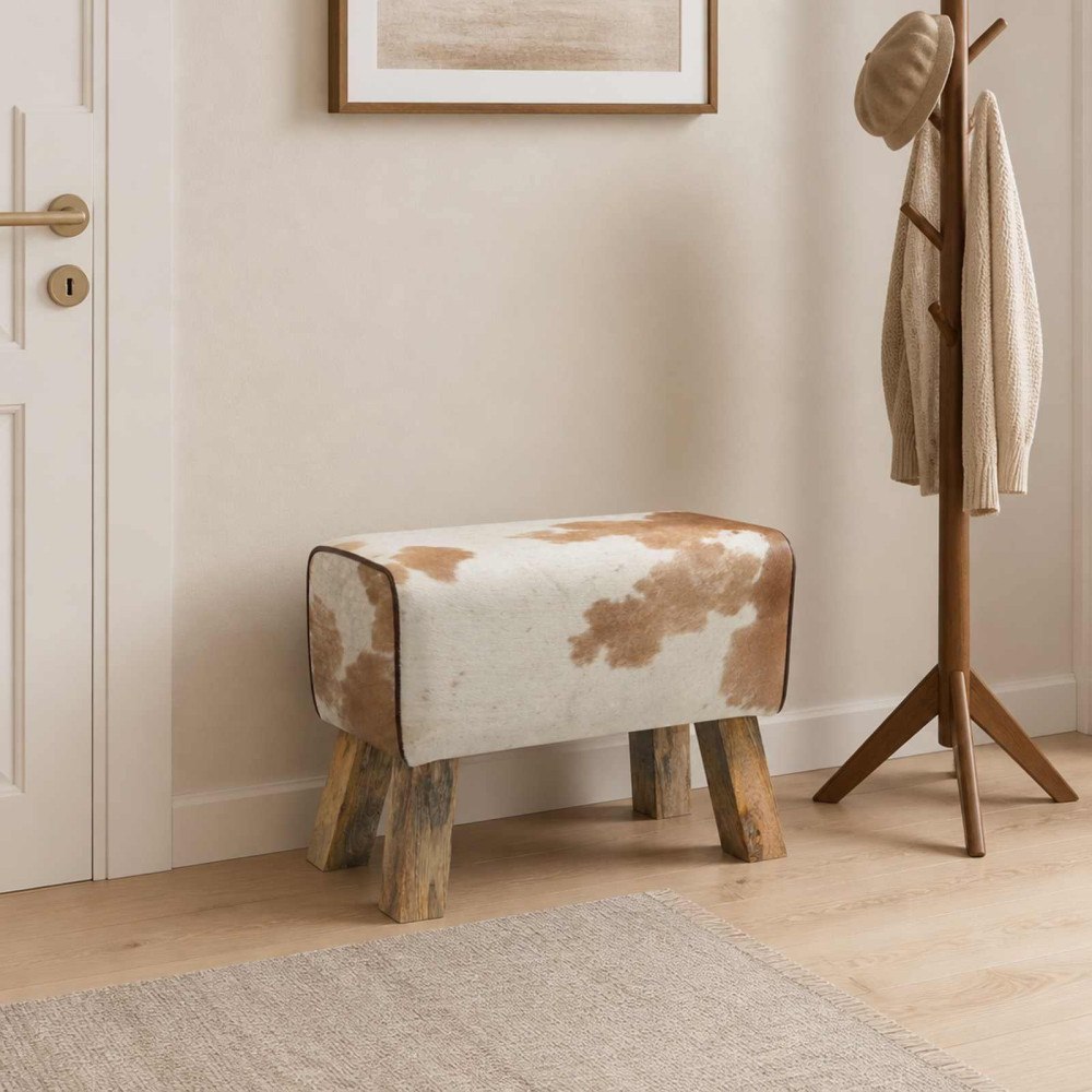 vidaXL bänk 60 x 30 x 45 cm Äkta läder Brun och vit