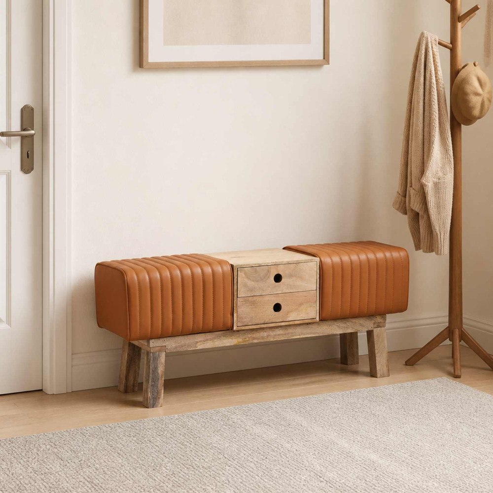 vidaXL bänk 110 x 30 x 45 cm Äkta läder Brun