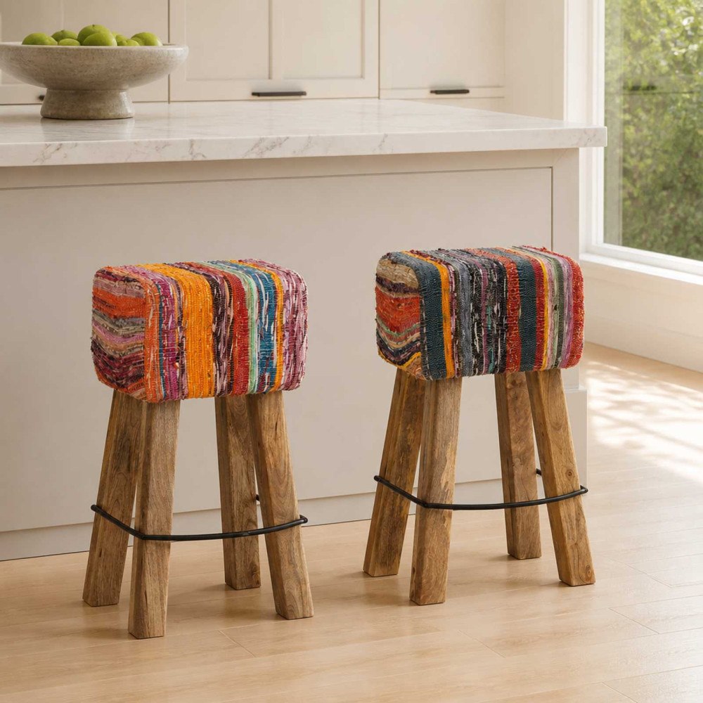 vidaXL Barpall 2 st Flerfärgsdesign 44 x 33 x 74 cm Äkta läder