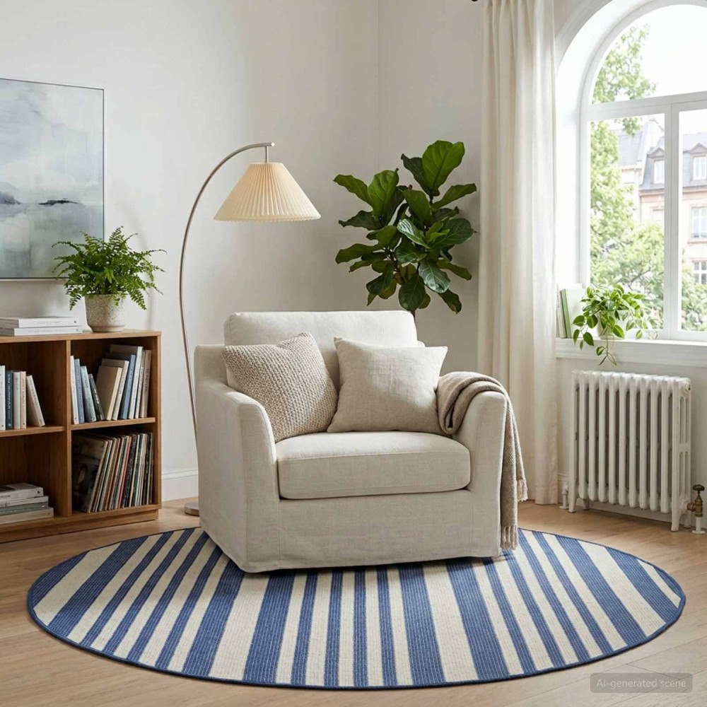 vidaXL Inomhus- och utomhusmatta OLITE Natur och marinblå Ø 160cm