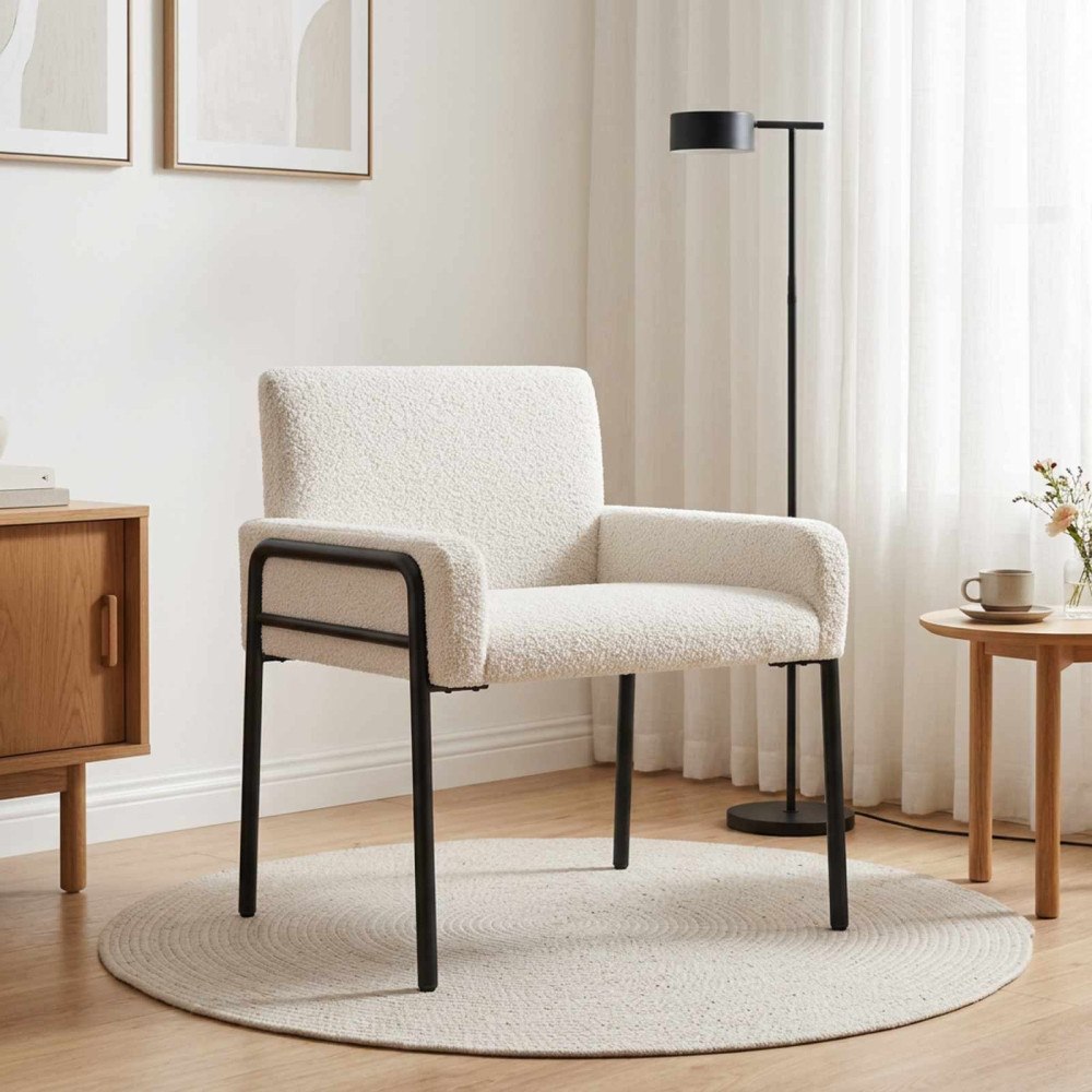 vidaXL Accentstol Gräddvit Bouclé