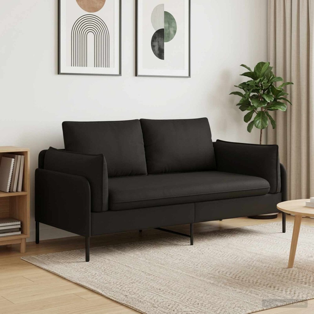 vidaXL 2-sits soffa 2-sits Svart 188 x 81 x 89 cm Sammet
